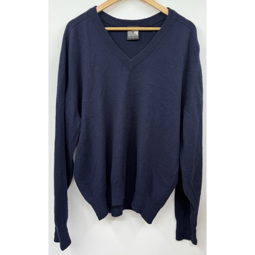 Clan Douglas Nordstrom Mens Cashmere Sweater V-Neck Navy Blue LG Preppy Coastal